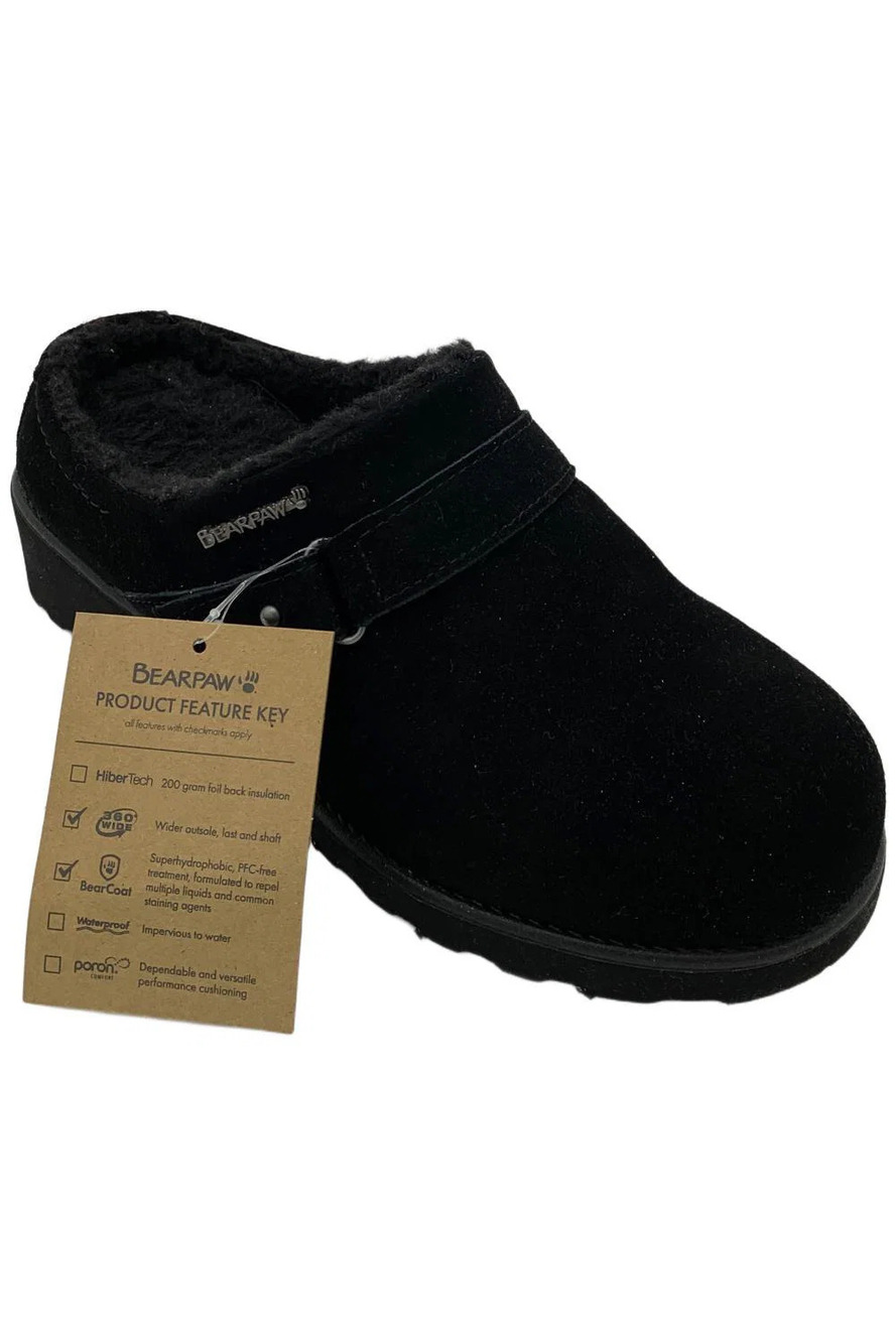 BEARPAW Women's Scottie Suede Clog w Rain and Stain Repellent Black - Wide